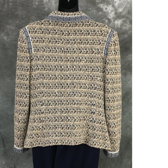 NWT NEW St John knit Fawn blue white beige multi jacket skirt suit size 8 10 - Picture 6 of 8